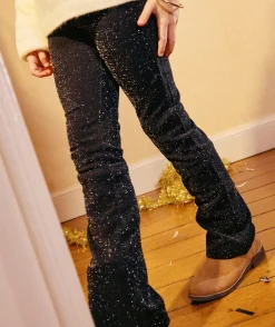 Pantalon fille flare pailleté noir