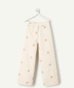 Pantalon fille large beige imprimé