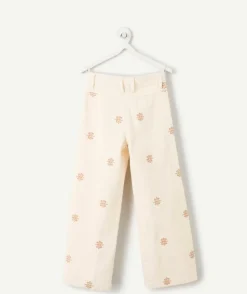 Pantalon fille large beige imprimé