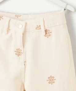 Pantalon fille large beige imprimé
