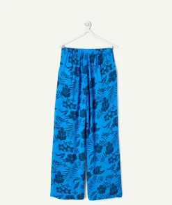 Pantalon fille large bleu imprimé