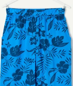 Pantalon fille large bleu imprimé