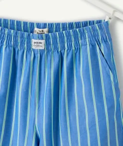 Pantalon fille large bleu rayé