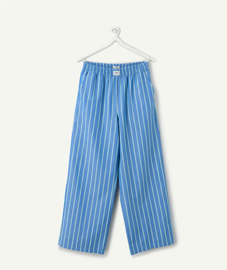 Pantalon fille large bleu rayé