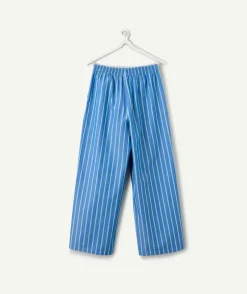 Pantalon fille large bleu rayé