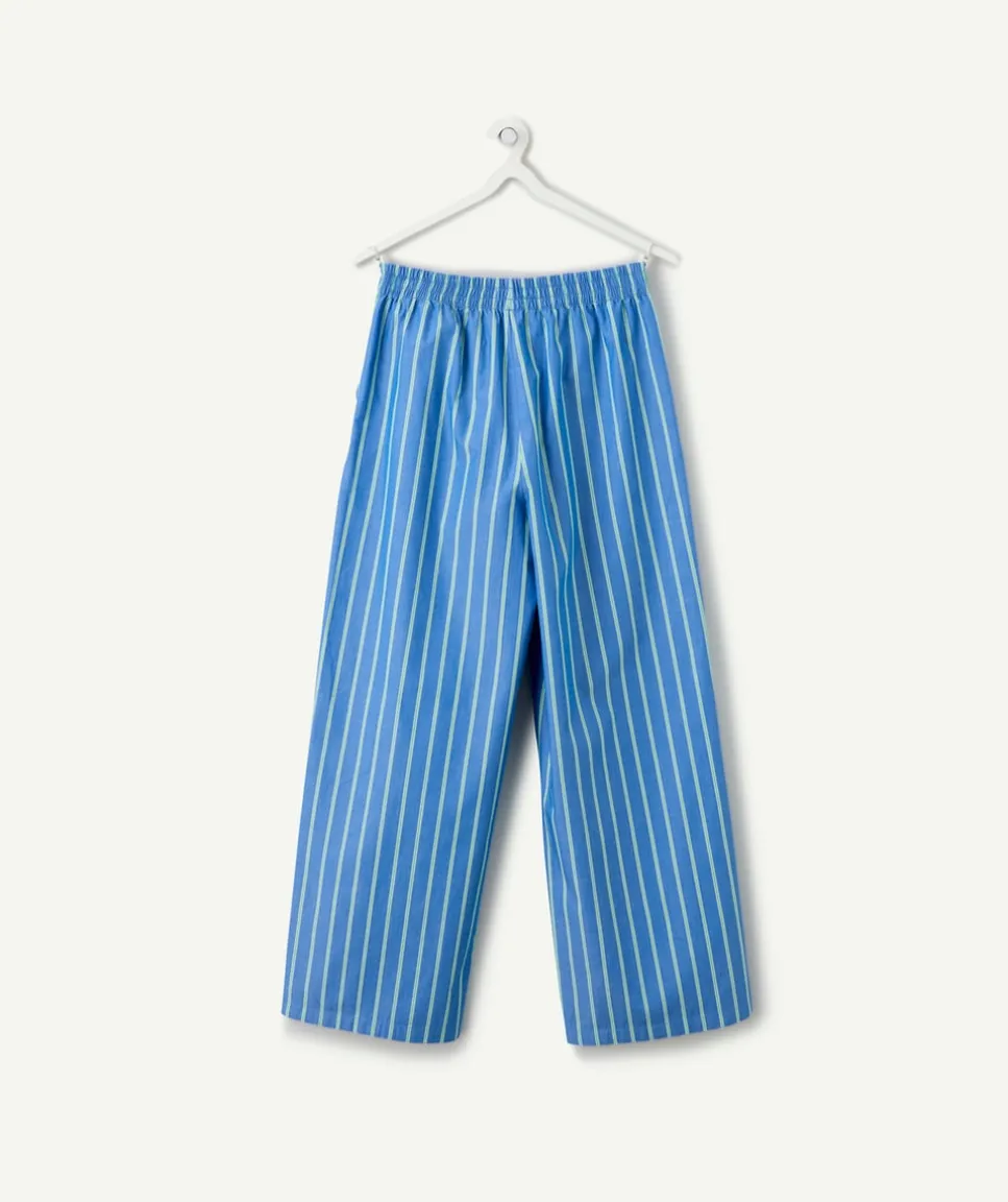 Pantalon fille large bleu rayé