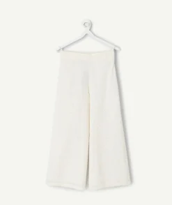 Pantalon fille large broderie écru