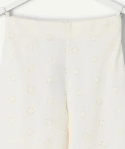 Pantalon fille large broderie écru