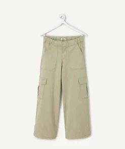 Pantalon fille large cargo kaki