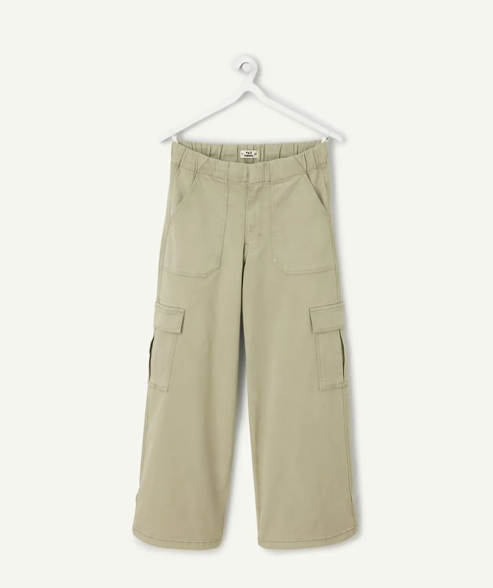 Pantalon fille large cargo kaki