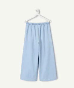 Pantalon fille large denim bleu