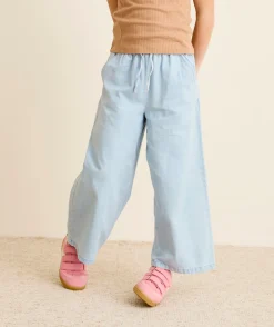 Pantalon fille large denim bleu