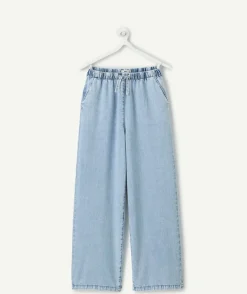Pantalon fille large denim bleu