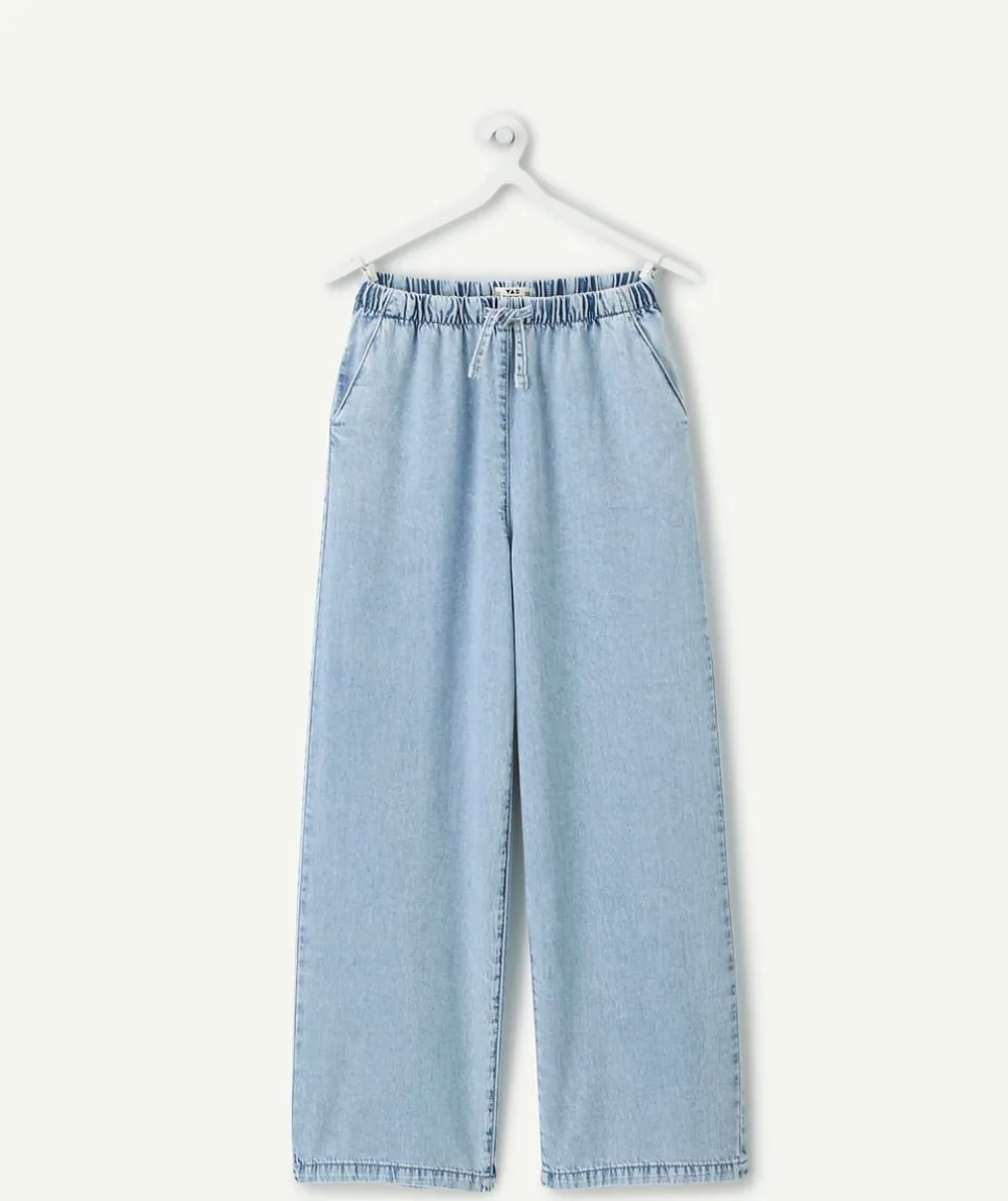 Pantalon fille large denim bleu