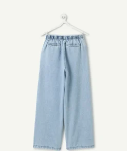Pantalon fille large denim bleu
