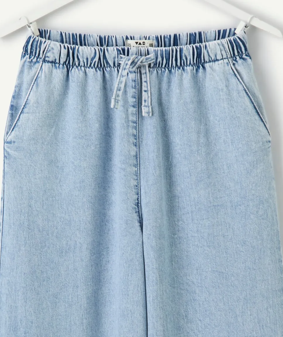 Pantalon fille large denim bleu