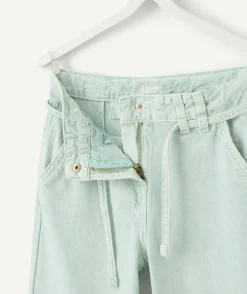 Pantalon fille large denim vert clair