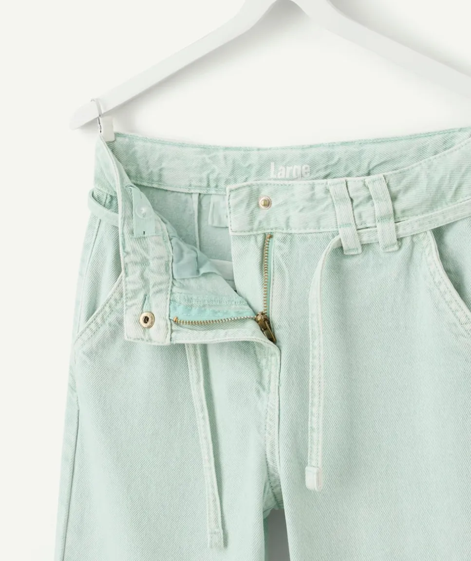 Pantalon fille large denim vert clair