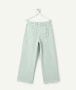 Pantalon fille large denim vert clair