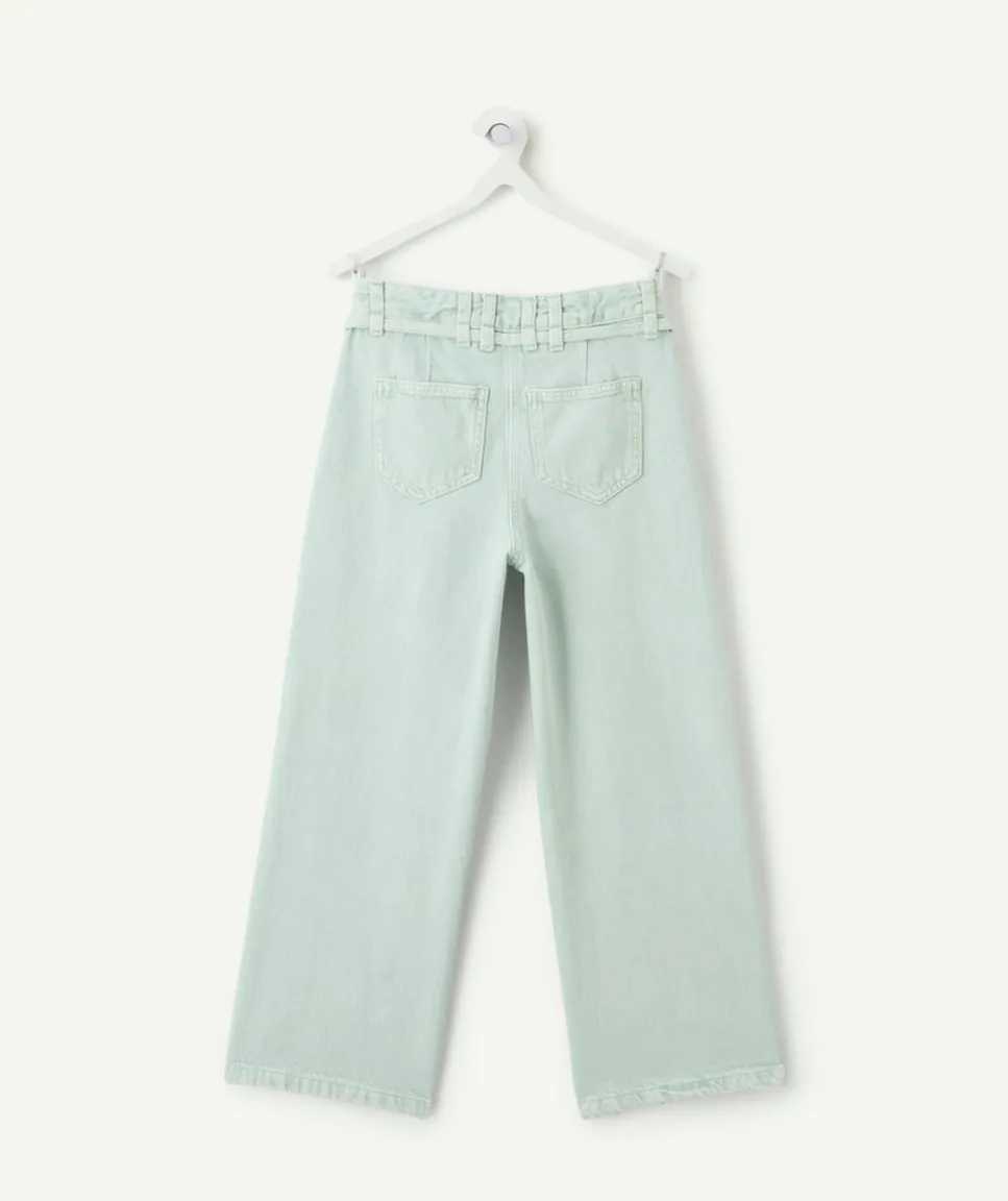 Pantalon fille large denim vert clair