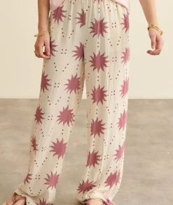 Pantalon fille large imprimé écru