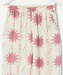 Pantalon fille large imprimé écru