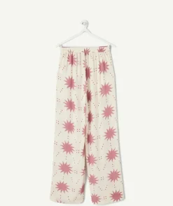 Pantalon fille large imprimé écru