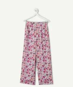 Pantalon fille large imprimé fleuri multicolore