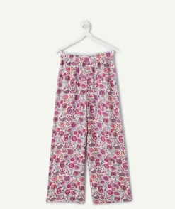 Pantalon fille large imprimé fleuri multicolore