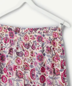 Pantalon fille large imprimé fleuri multicolore