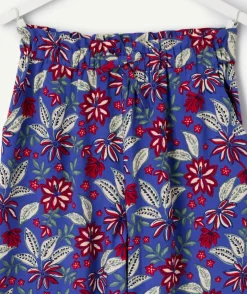 Pantalon fille large imprimé floral bleu