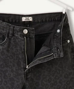 Pantalon fille large imprimé noir