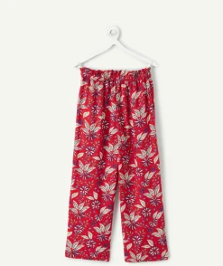Pantalon fille large imprimé rouge