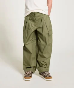 Pantalon fille large kaki avec poches