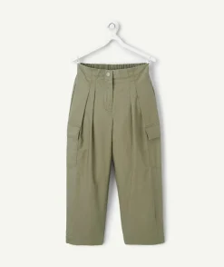 Pantalon fille large kaki avec poches