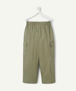 Pantalon fille large kaki avec poches