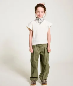 Pantalon fille large kaki avec poches
