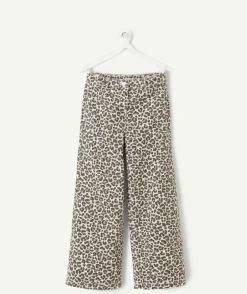 Pantalon fille large long imprimé léopard