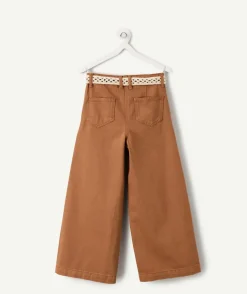 Pantalon fille large marron avec ceinture