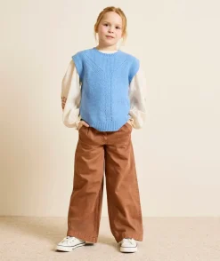 Pantalon fille large marron avec ceinture