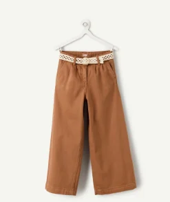 Pantalon fille large marron avec ceinture