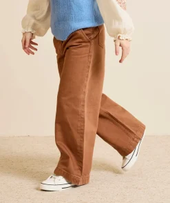 Pantalon fille large marron avec ceinture