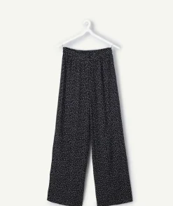 Pantalon fille large noir imprimé