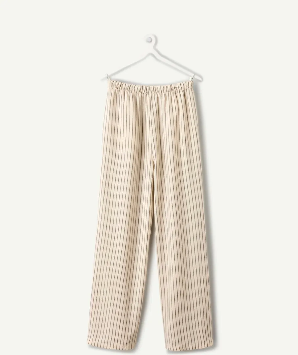 Pantalon fille large rayé beige