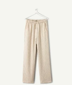Pantalon fille large rayé beige