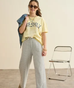 Pantalon fille large rayé blanc et bleu