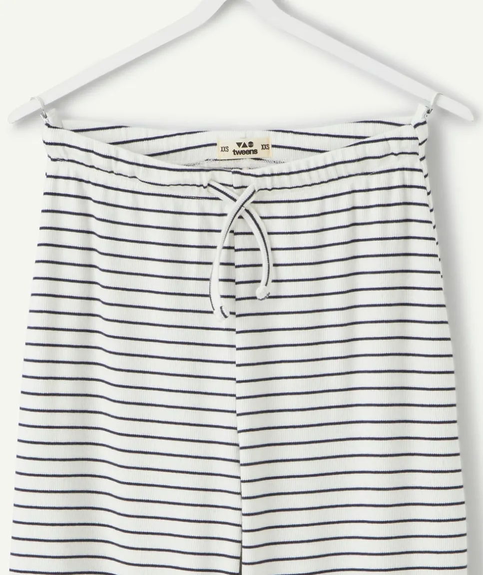 Pantalon fille large rayé blanc et bleu