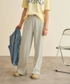Pantalon fille large rayé blanc et bleu