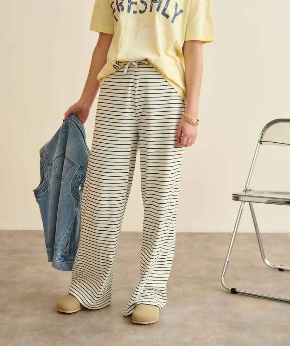 Pantalon fille large rayé blanc et bleu