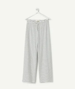 Pantalon fille large rayé blanc et bleu